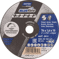 Norton Disque à tronçonner Norton Blue Fire acier/inox Ø76 10 x 1,6mm - 37805 - de Toolstation