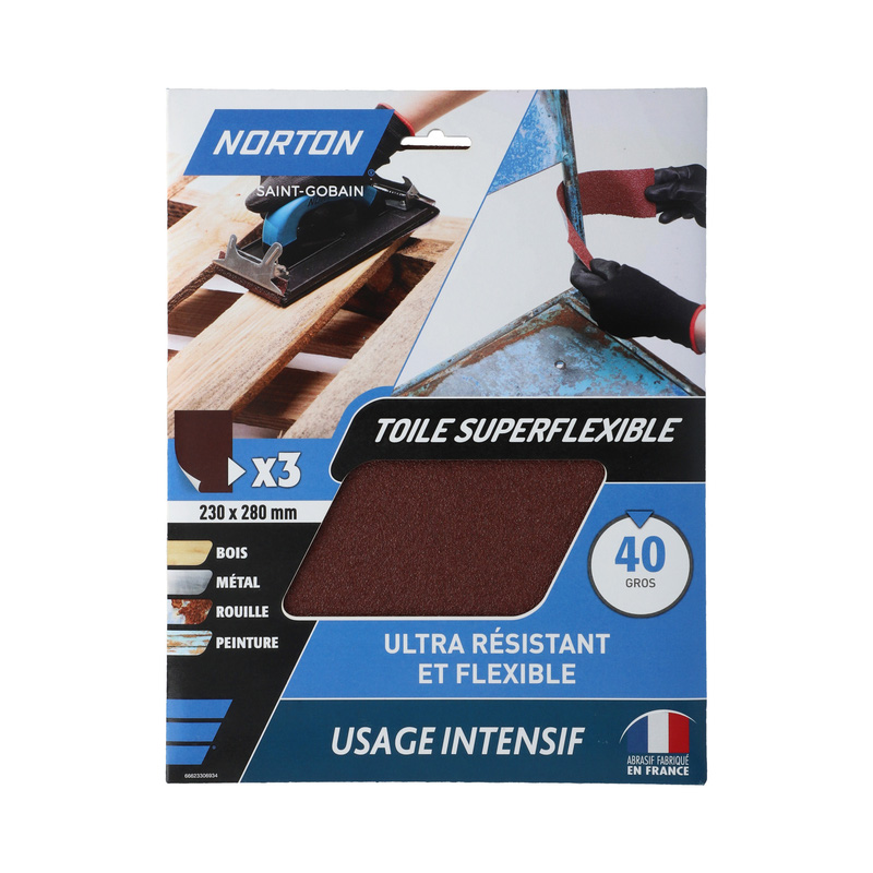 Abrasifs main bois super flexible Norton 230x280mm