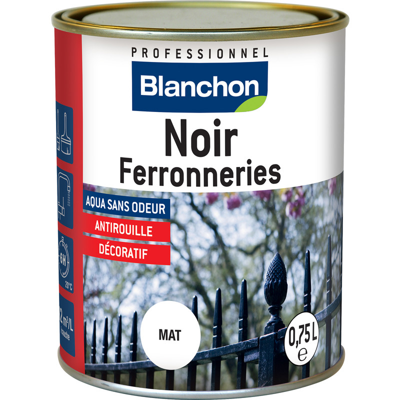 Peinture Noir Ferronneries Blanchon antirouille 750ml Mat
