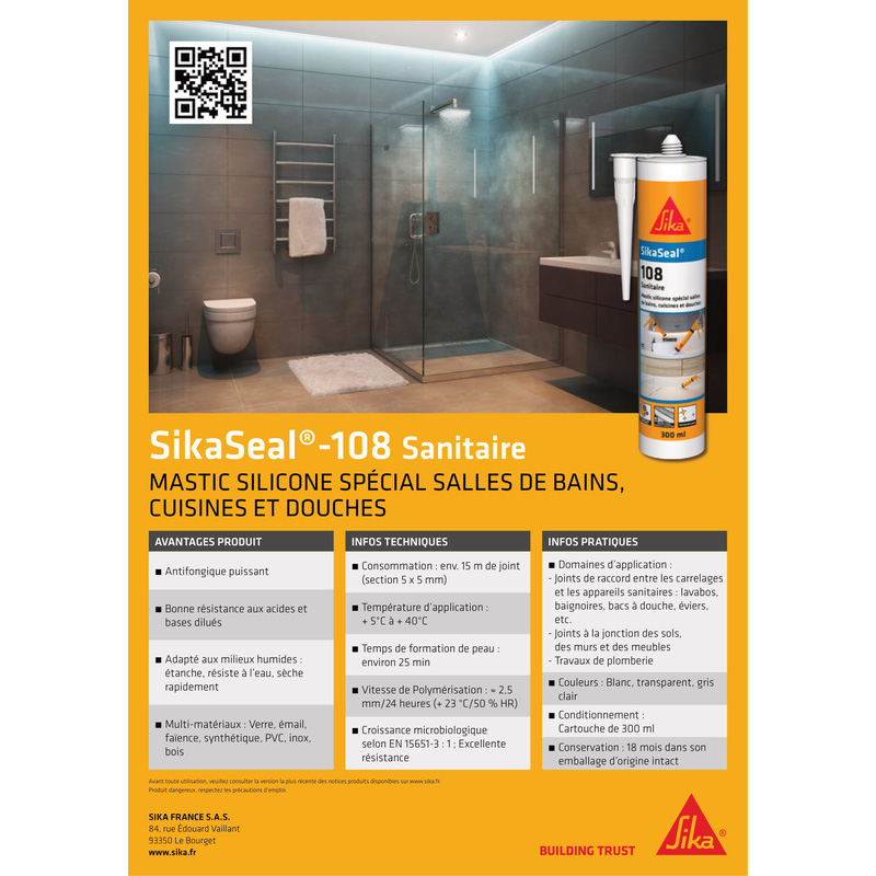 SikaSeal 108 Sanitaire Transparent, Mastic Cuisi…