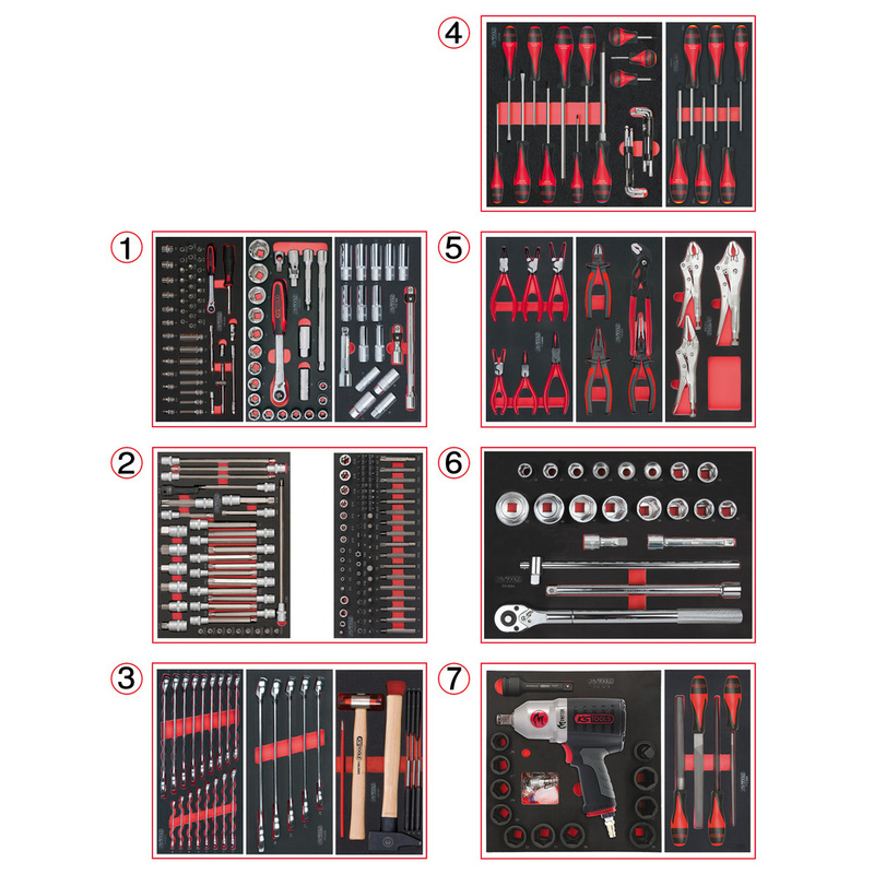 Servante ULTIMATE rouge 7 tiroirs équipée de 337 outils KS TOOLS