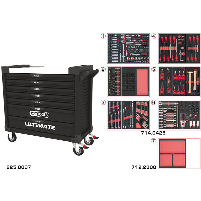 Servante ULTIMATE XL 7 tiroirs équipée de 428 outils KS TOOLS